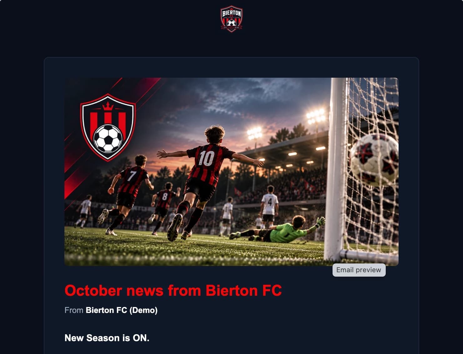 Newsletter mockup from the supplied Bierton FC concept